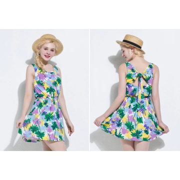 2015 New Arrival High-cintura tropical impressões Chiffon vestidos para mulheres